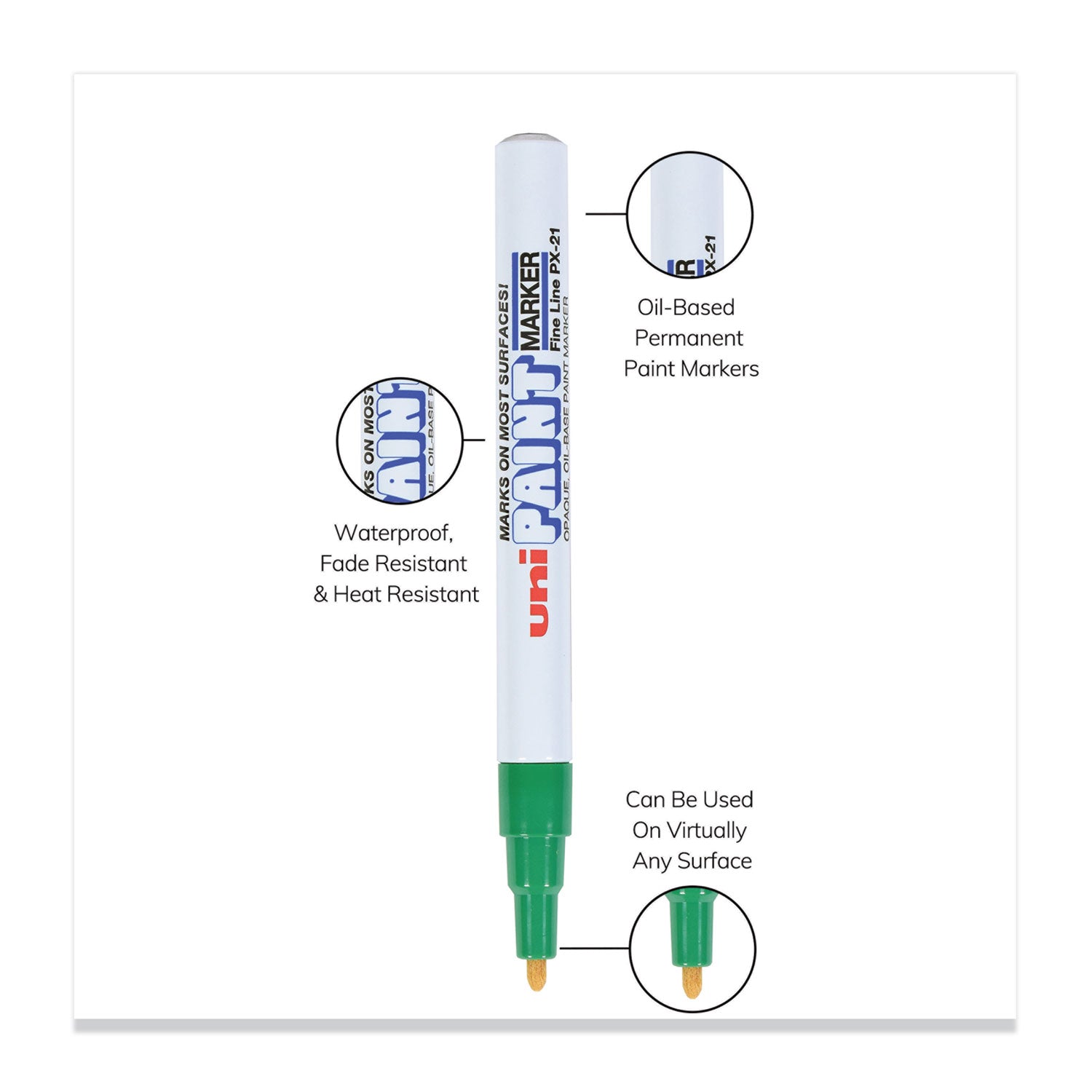 uni Paint Permanent Marker, Fine Bullet Tip, Green (63704)