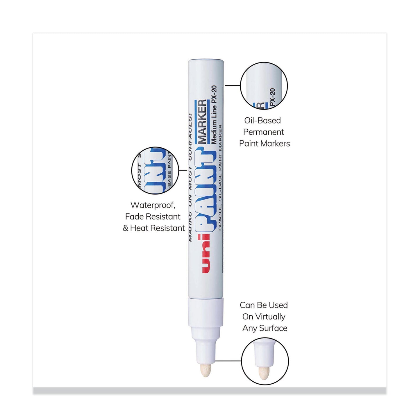 uni Paint Permanent Marker, Medium Bullet Tip, White (63613)