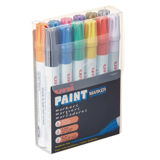 uni Paint Permanent Marker, Medium Bullet Tip, Assorted Colors, 12/Set (63631)