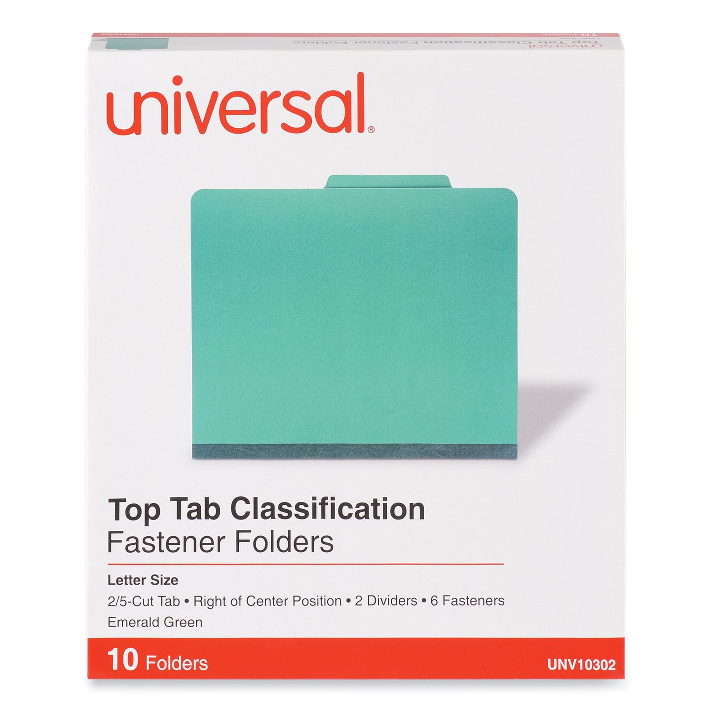 Universal Bright Colored Pressboard Classification Folders, 2" Expansion, 2 Dividers, 6 Fasteners, Letter Size, Emerald Green, 10/Box (10302)