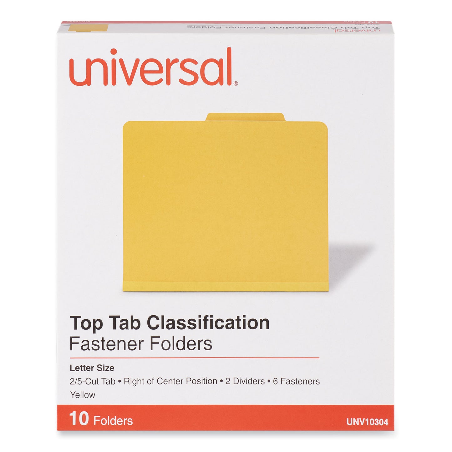 Universal Bright Colored Pressboard Classification Folders, 2" Expansion, 2 Dividers, 6 Fasteners, Letter Size, Yellow Exterior, 10/Box (10304)