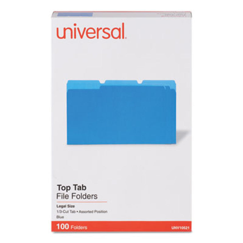 Deluxe Colored Top Tab File Folders, 1/3-Cut Tabs: Assorted, Legal Size, Blue/Light Blue, 100/Box