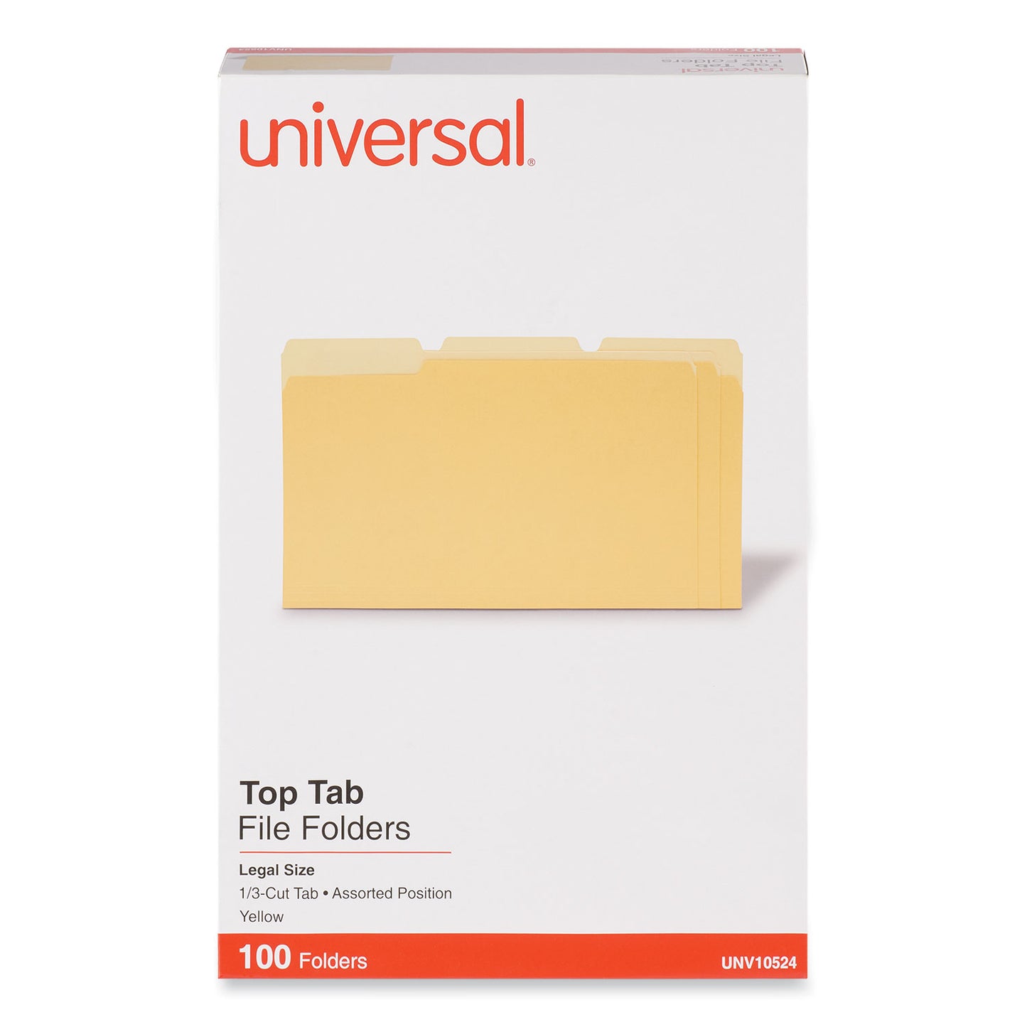 Universal Deluxe Colored Top Tab File Folders, 1/3-Cut Tabs: Assorted, Legal Size, Yellow/Light Yellow, 100/Box (10524)