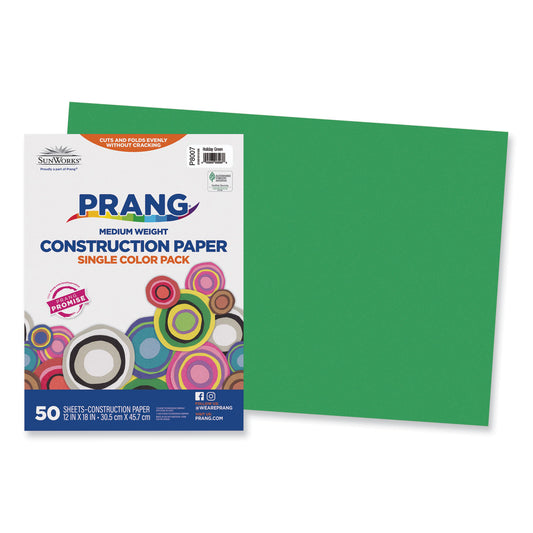 Prang SunWorks Construction Paper, 50 lb Text Weight, 12 x 18, Holiday Green, 50/Pack (8007)