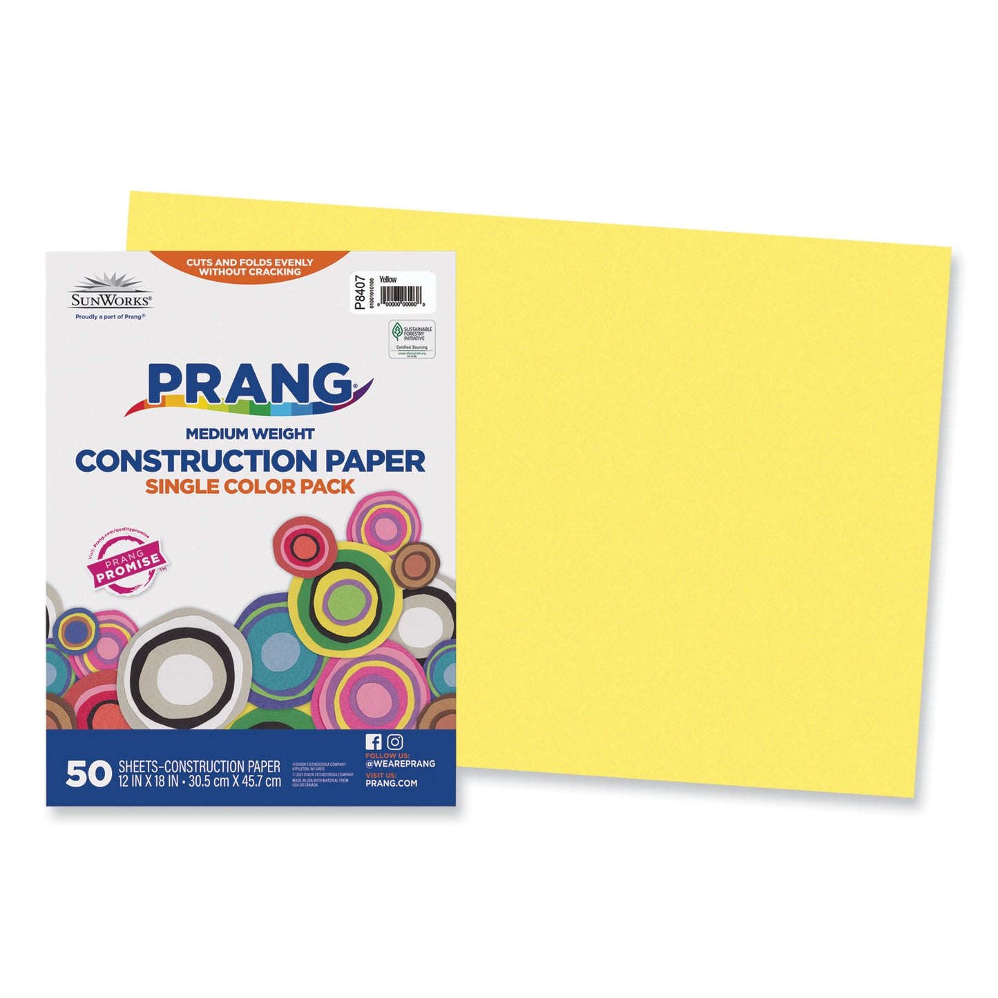 Prang SunWorks Construction Paper, 50 lb Text Weight, 12 x 18, Yellow, 50/Pack (8407)