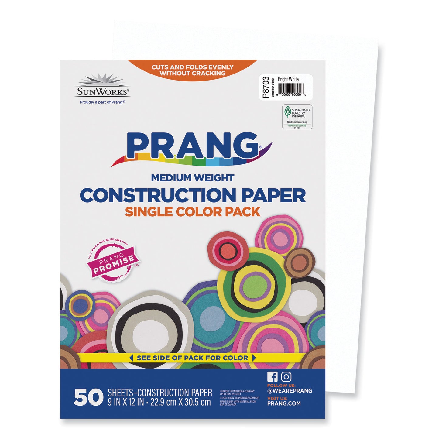 Prang SunWorks Construction Paper, 50 lb Text Weight, 9 x 12, Bright White, 50/Pack (8703)