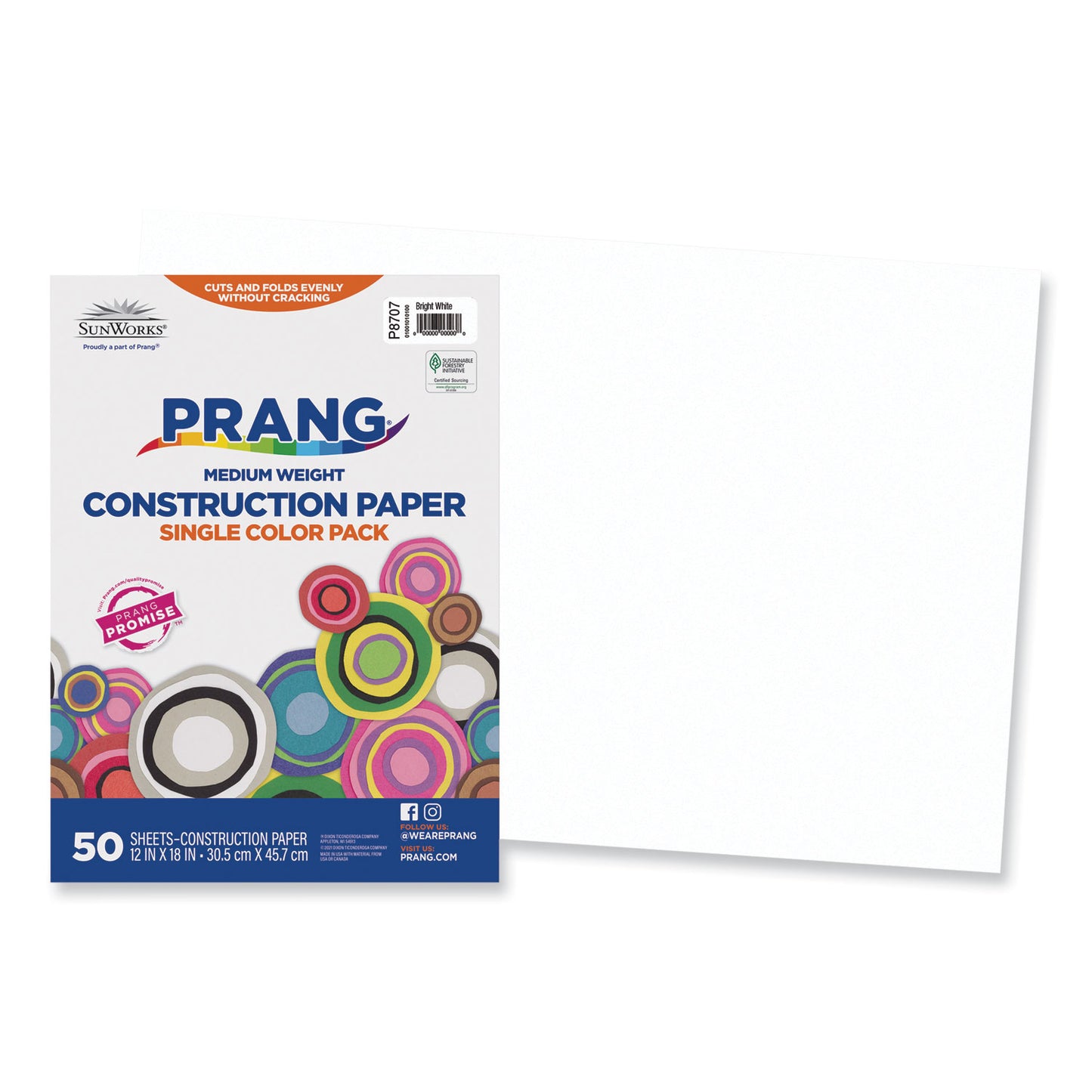 Prang SunWorks Construction Paper, 50 lb Text Weight, 12 x 18, Bright White, 50/Pack (8707)