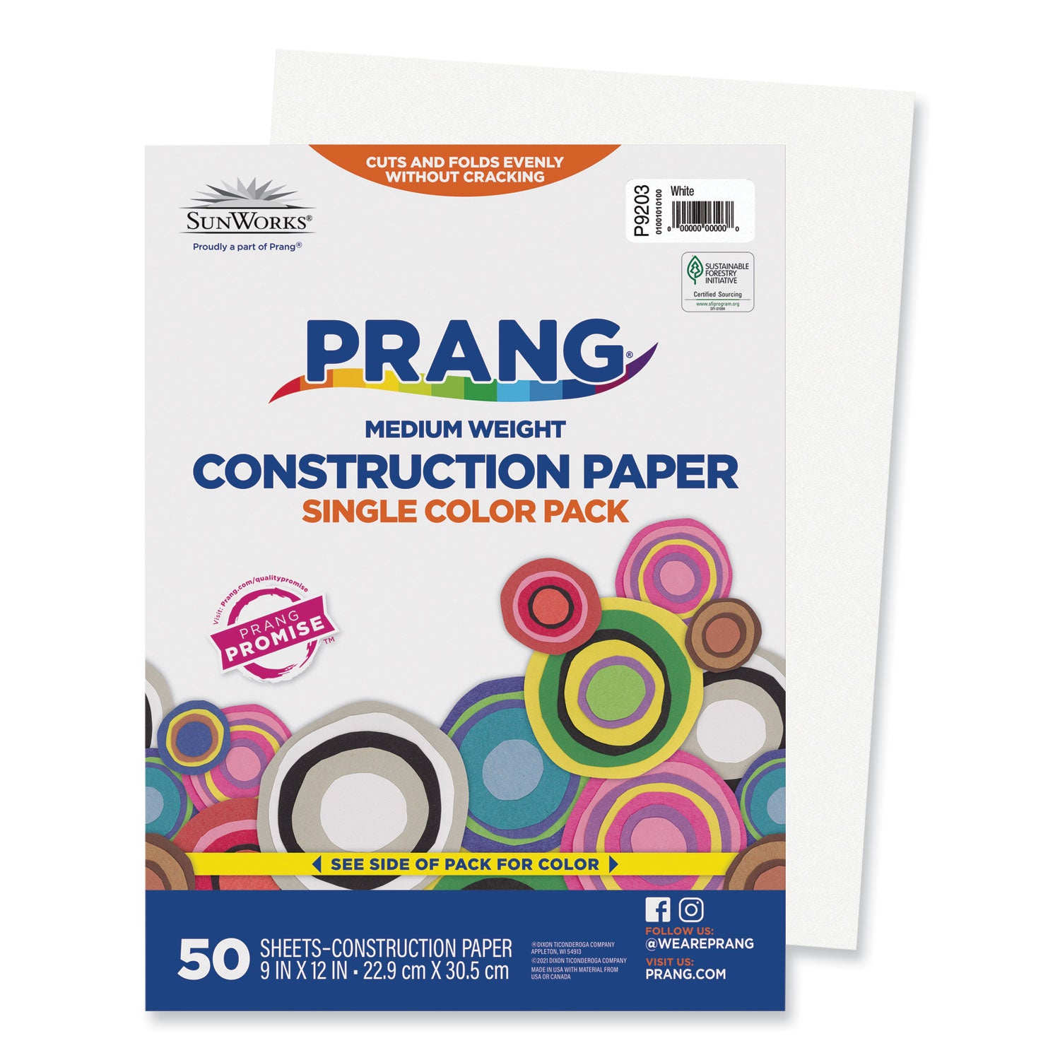 Prang SunWorks Construction Paper, 50 lb Text Weight, 9 x 12, White, 50/Pack (9203)