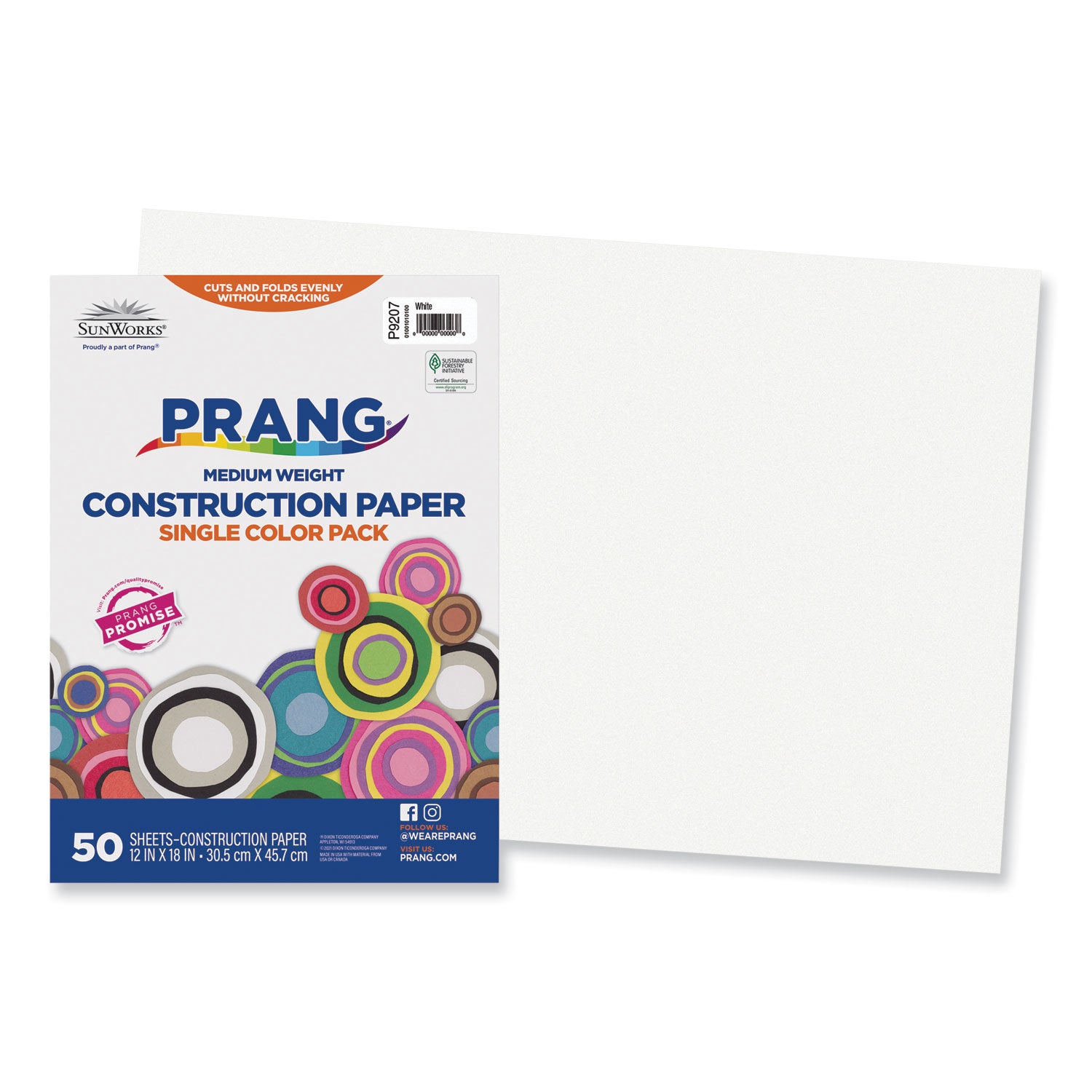 Prang SunWorks Construction Paper, 50 lb Text Weight, 12 x 18, White, 50/Pack (9207)