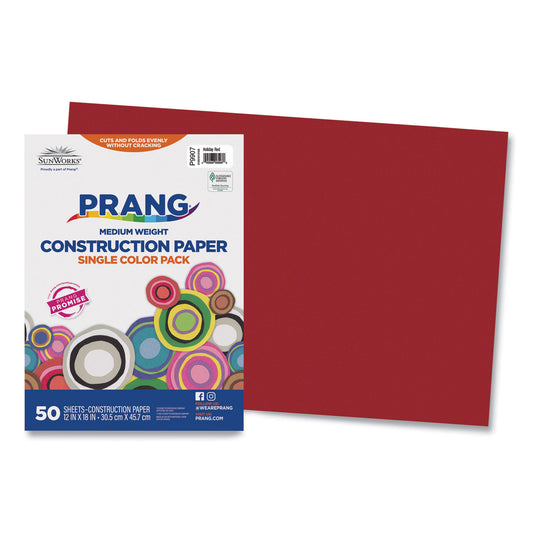 Prang SunWorks Construction Paper, 50 lb Text Weight, 12 x 18, Holiday Red, 50/Pack (9907)