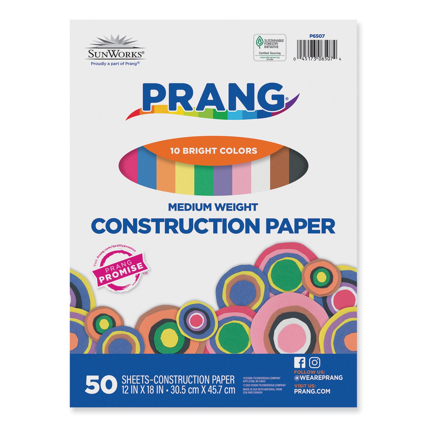 Prang SunWorks Construction Paper, 50 lb Text Weight, 12 x 18, Assorted, 50/Pack (6507)