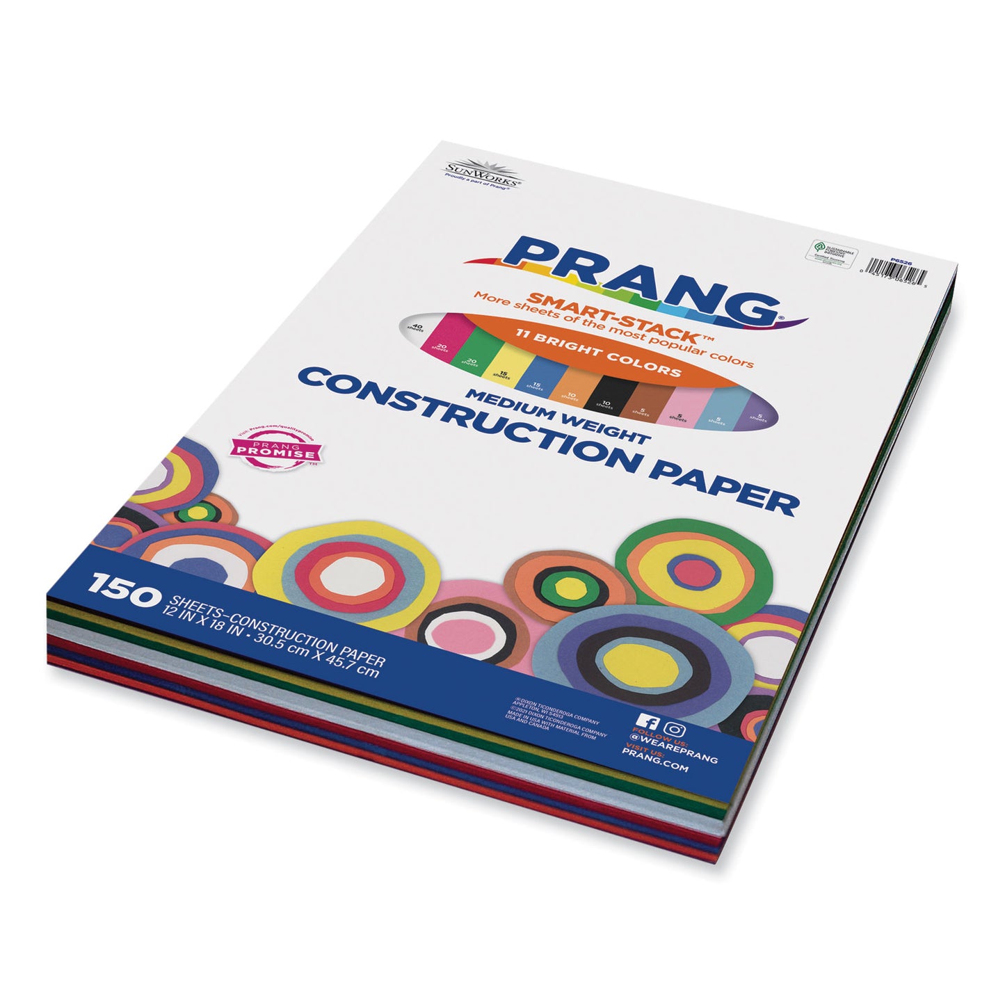 Prang SunWorks Construction Paper Smart-Stack, 50 lb Text Weight, 12 x 18, Assorted, 150/Pack (6526)