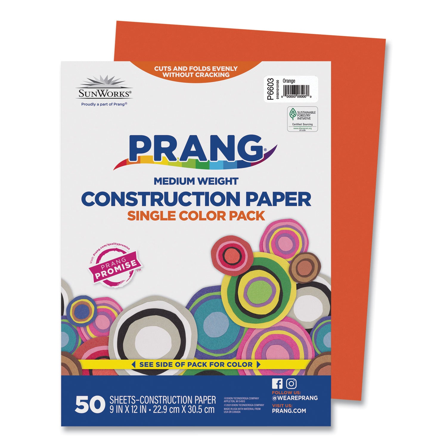 Prang SunWorks Construction Paper, 50 lb Text Weight, 9 x 12, Orange, 50/Pack (6603)
