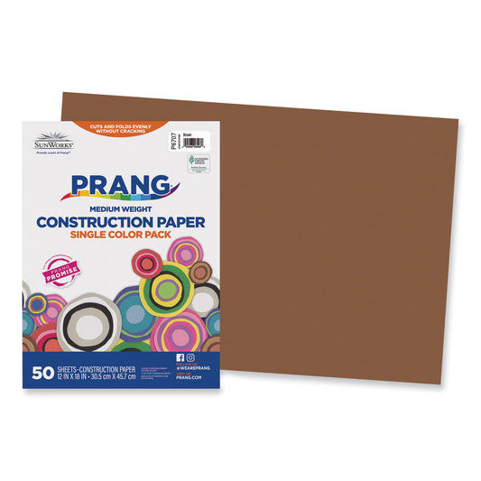 Prang SunWorks Construction Paper, 50 lb Text Weight, 12 x 18, Brown, 50/Pack (6707)