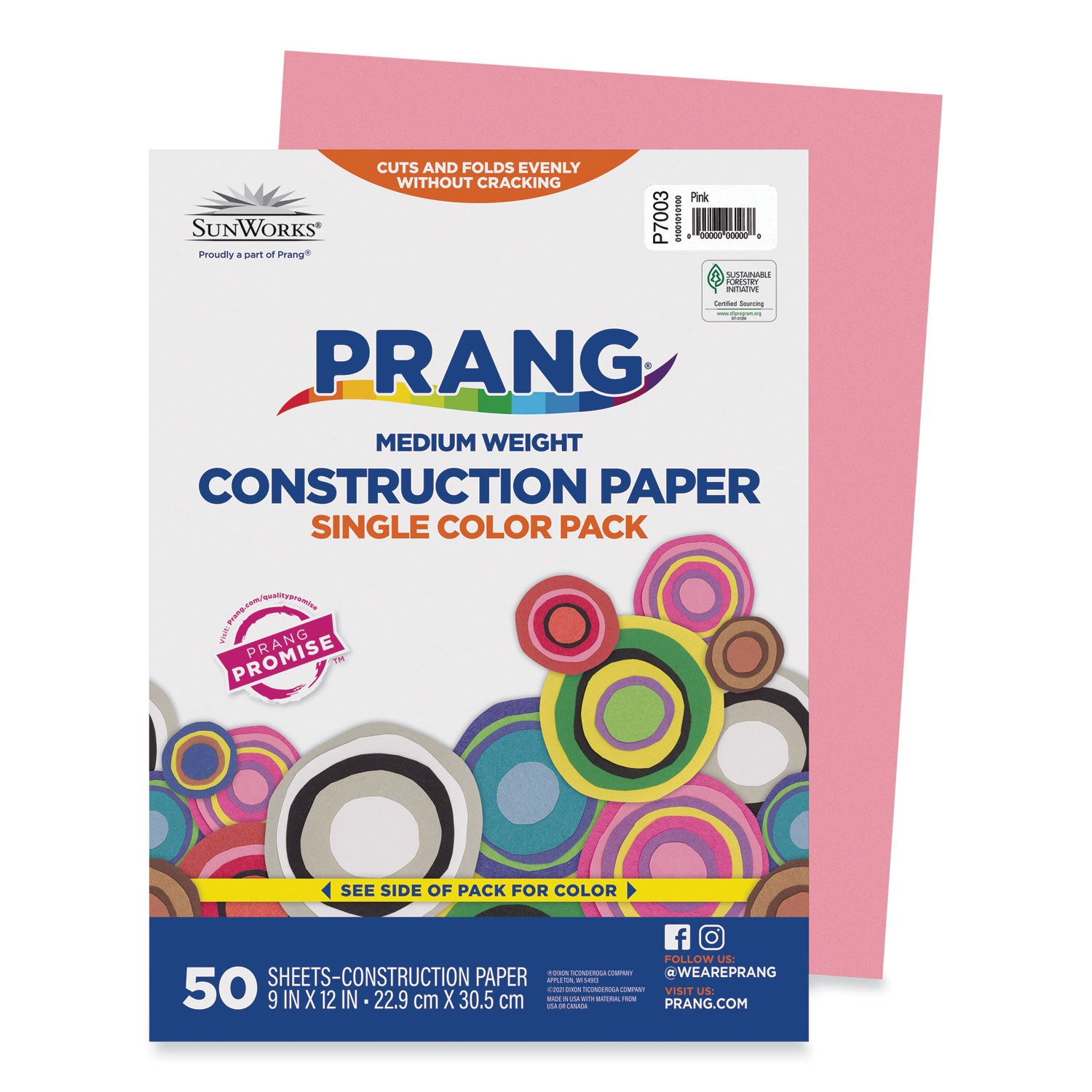 Prang SunWorks Construction Paper, 50 lb Text Weight, 9 x 12, Pink, 50/Pack (7003)