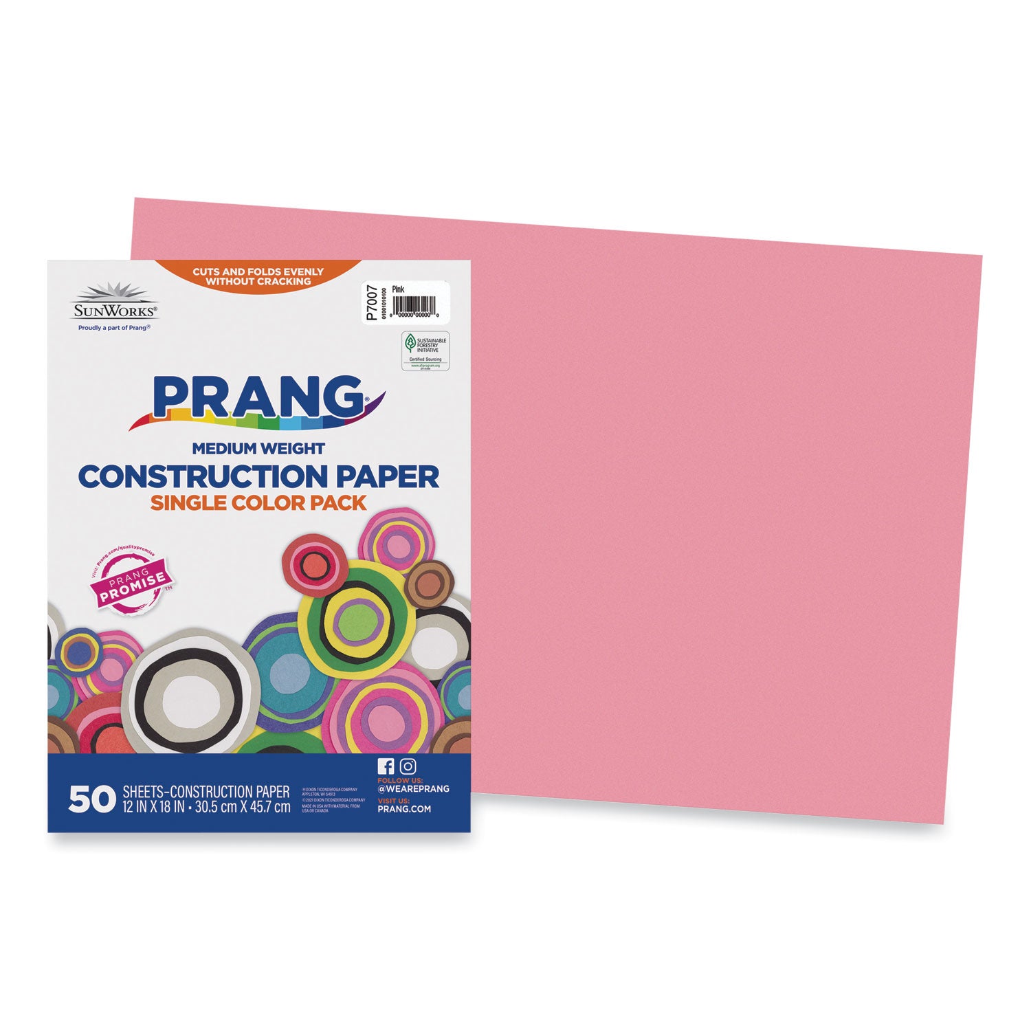 Prang SunWorks Construction Paper, 50 lb Text Weight, 12 x 18, Pink, 50/Pack (7007)