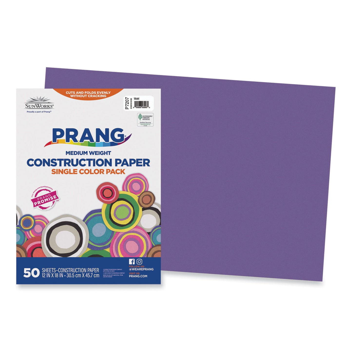 Prang SunWorks Construction Paper, 50 lb Text Weight, 12 x 18, Violet, 50/Pack (7207)
