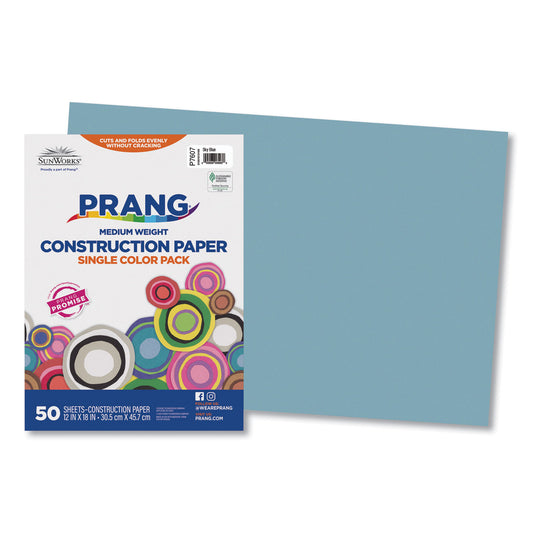 Prang SunWorks Construction Paper, 50 lb Text Weight, 12 x 18, Sky Blue, 50/Pack (7607)