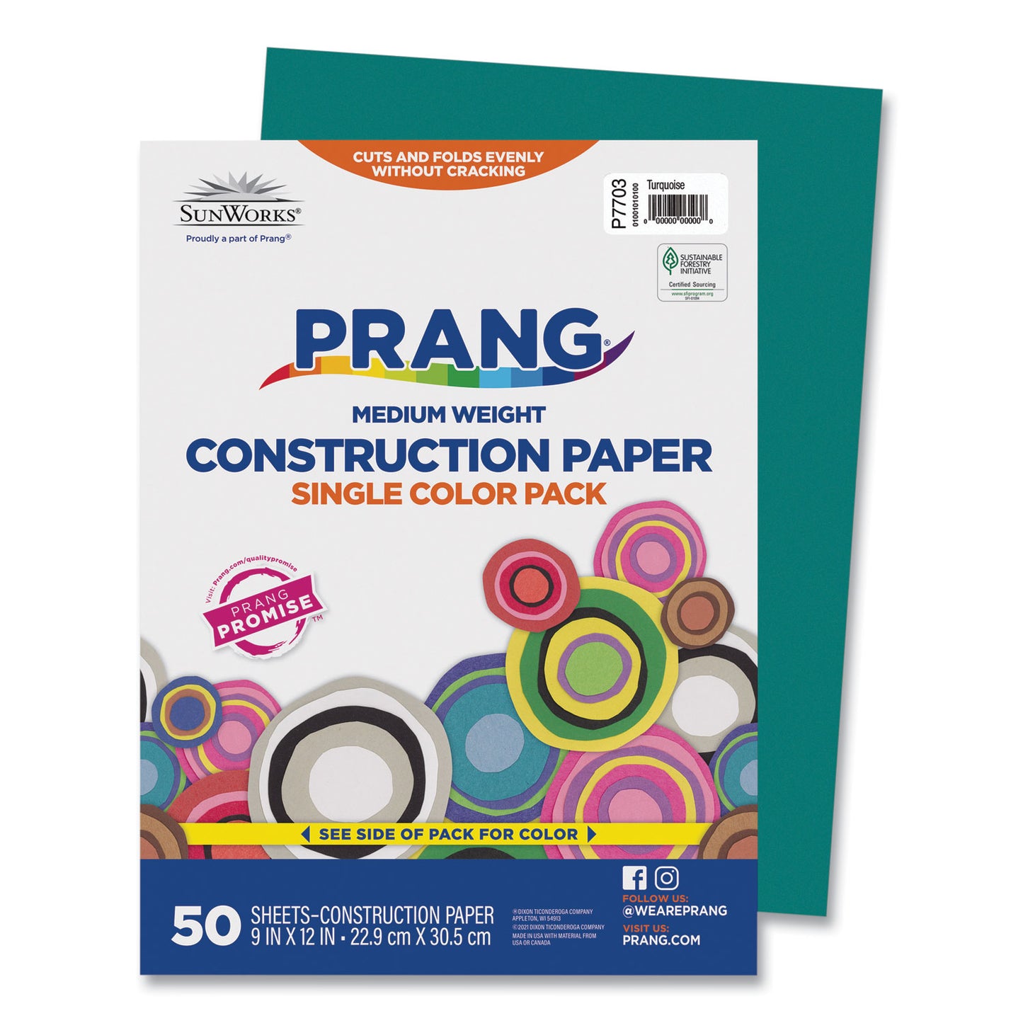 Prang SunWorks Construction Paper, 50 lb Text Weight, 9 x 12, Turquoise, 50/Pack (7703)