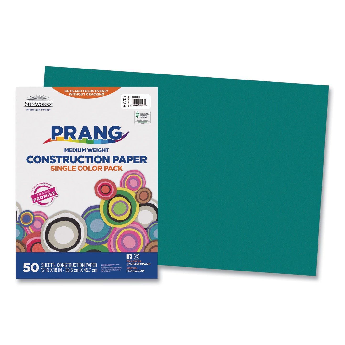 Prang SunWorks Construction Paper, 50 lb Text Weight, 12 x 18, Turquoise, 50/Pack (7707)
