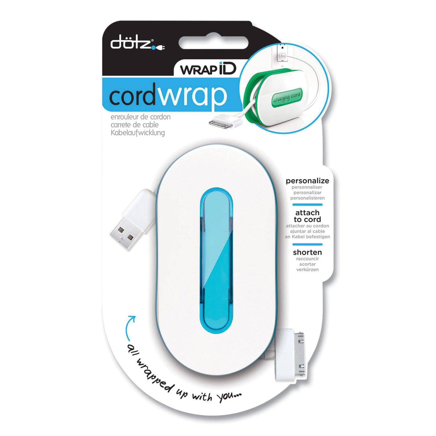 Dotz WrapID, Holds up to 6 ft of Cord, Blue (21904)