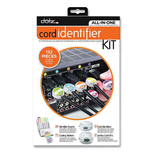 Dotz Cord ID Kit, (12) Regular and (12) Jumbo-Sized Cord Identifiers, (72) Color-Coded Stickers, (36) Identifier Inserts (21205)