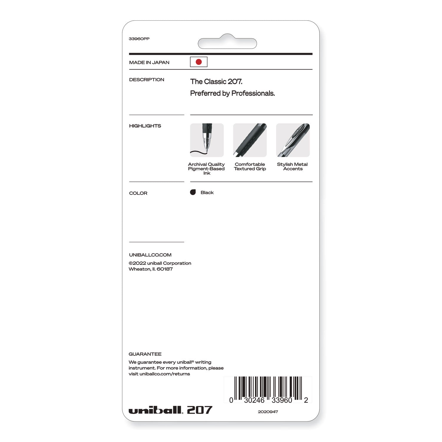 uni-ball Signo 207 Gel Pen, Retractable, Medium 0.7 mm, Black Ink, Smoke/Black Barrel, 4/Pack (33960PP)