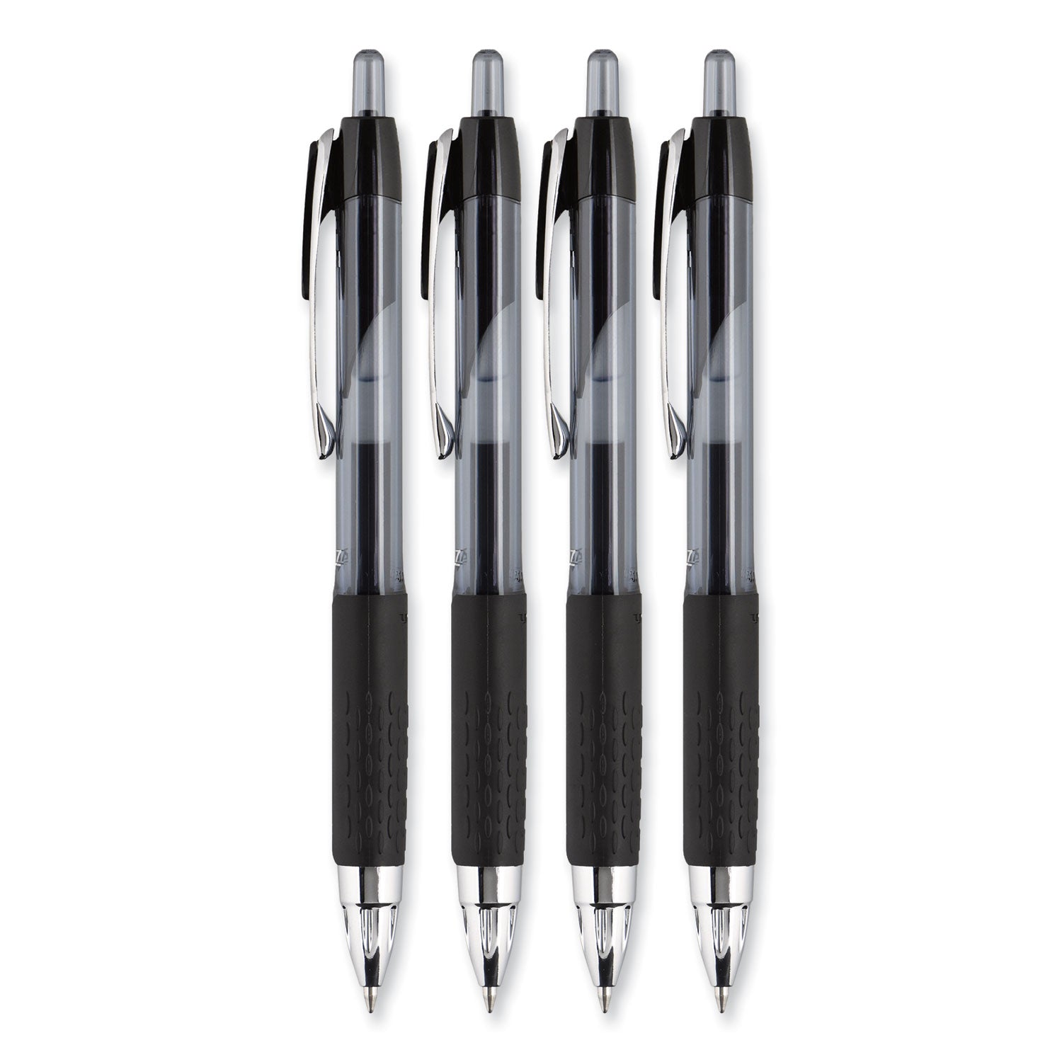 uni-ball Signo 207 Gel Pen, Retractable, Medium 0.7 mm, Black Ink, Smoke/Black Barrel, 4/Pack (33960PP)