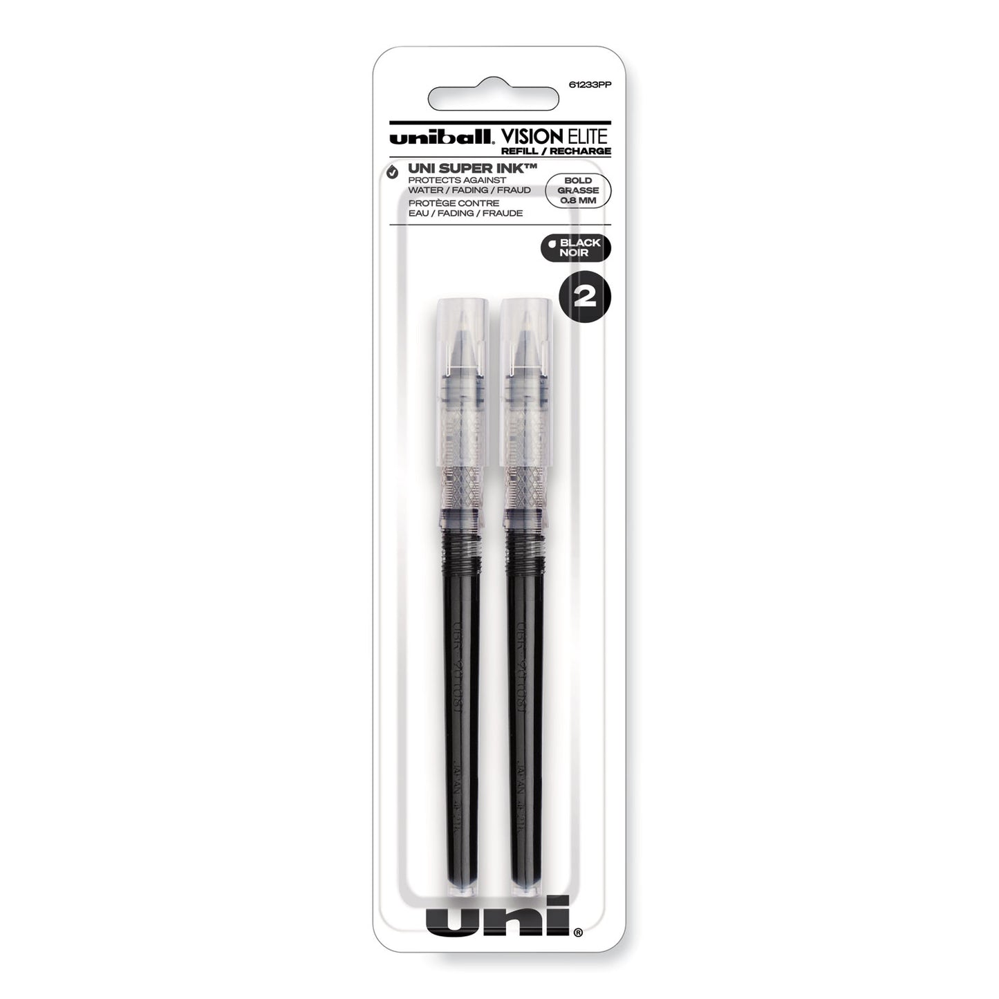 uni-ball Refill for Vision Elite Roller Ball Pens, Bold Conical Tip, Black Ink, 2/Pack (61233PP)