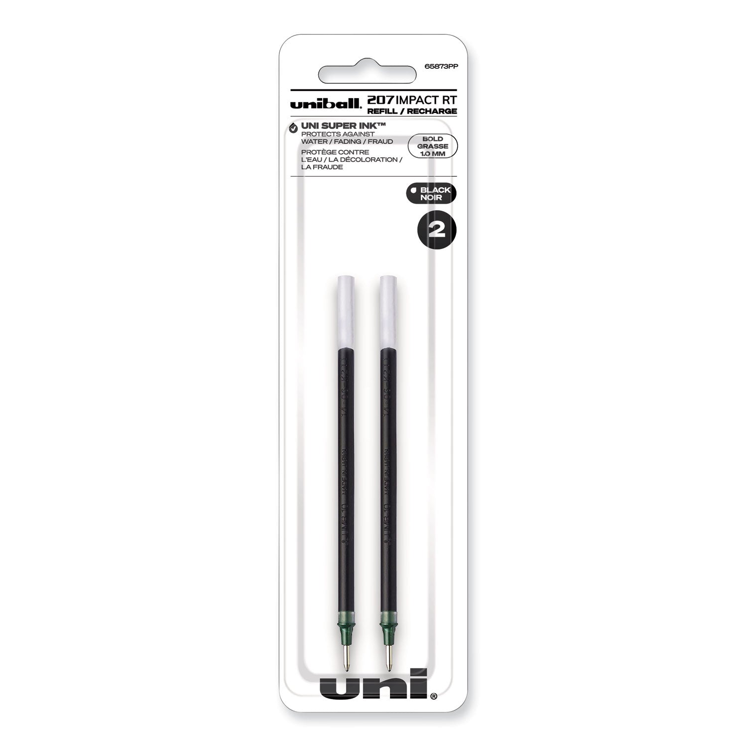 uni-ball 207 Impact RT Gel Retractable Pen Refills, Bold 1 mm Conical Tip, Black Ink, 2/Pack (65873PP)