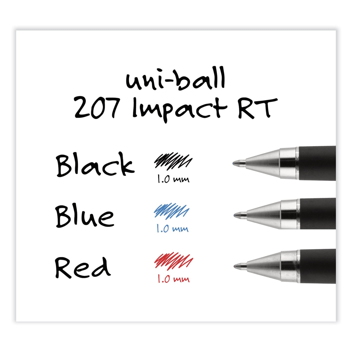 uni-ball 207 Impact RT Gel Retractable Pen Refills, Bold 1 mm Conical Tip, Black Ink, 2/Pack (65873PP)