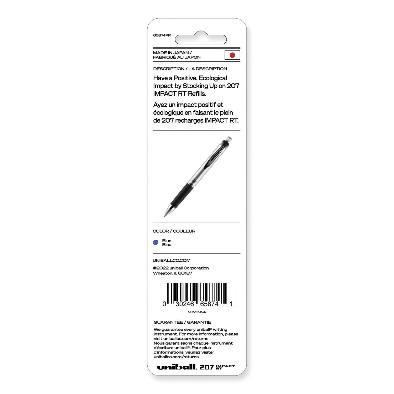 uni-ball 207 Impact RT Gel Retractable Pen Refills, Bold 1 mm Conical Tip, Blue Ink, 2/Pack (65874PP)