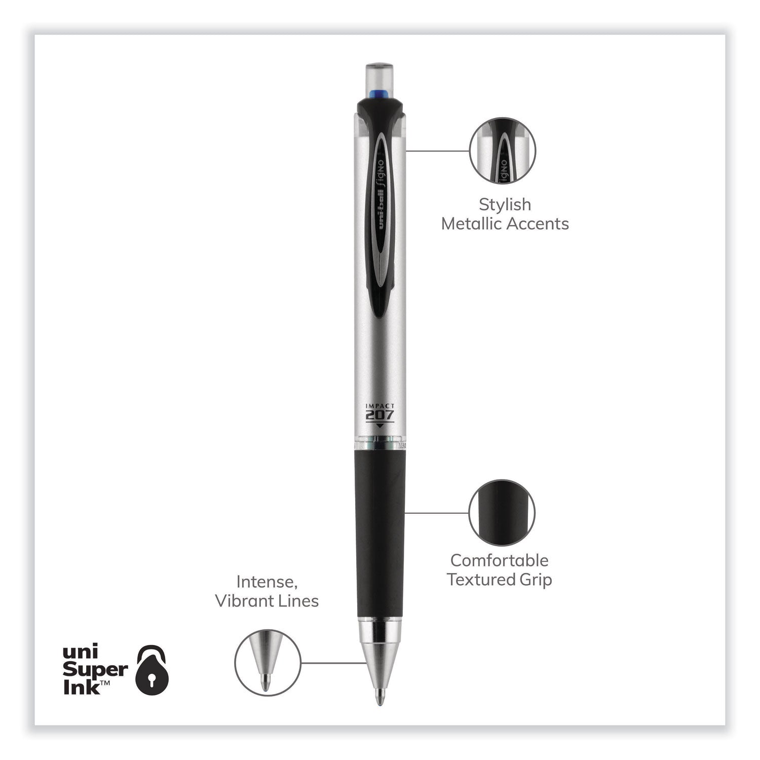 uni-ball 207 Impact RT Gel Retractable Pen Refills, Bold 1 mm Conical Tip, Blue Ink, 2/Pack (65874PP)
