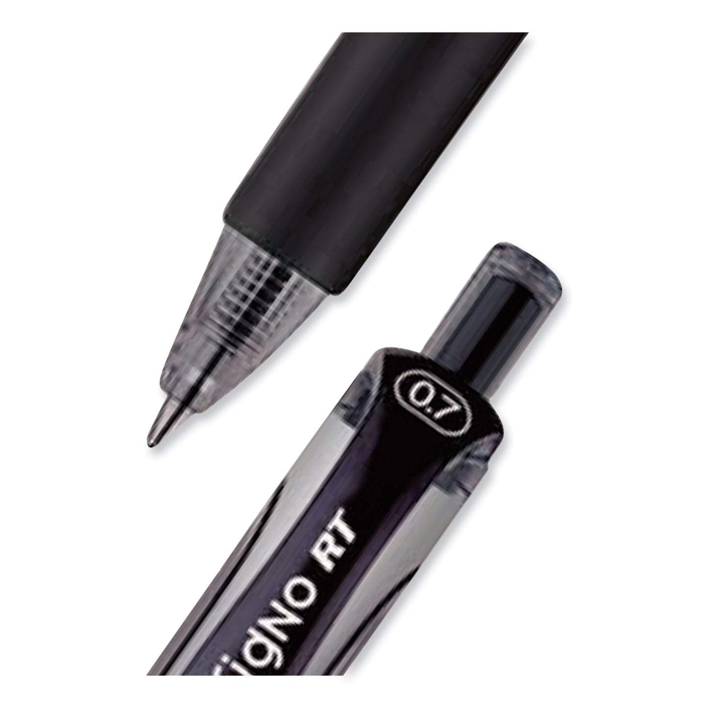 uni-ball Signo Gel Pen, Retractable, Medium 0.7 mm, Black Ink, Silver/Black Barrel, Dozen (65940)