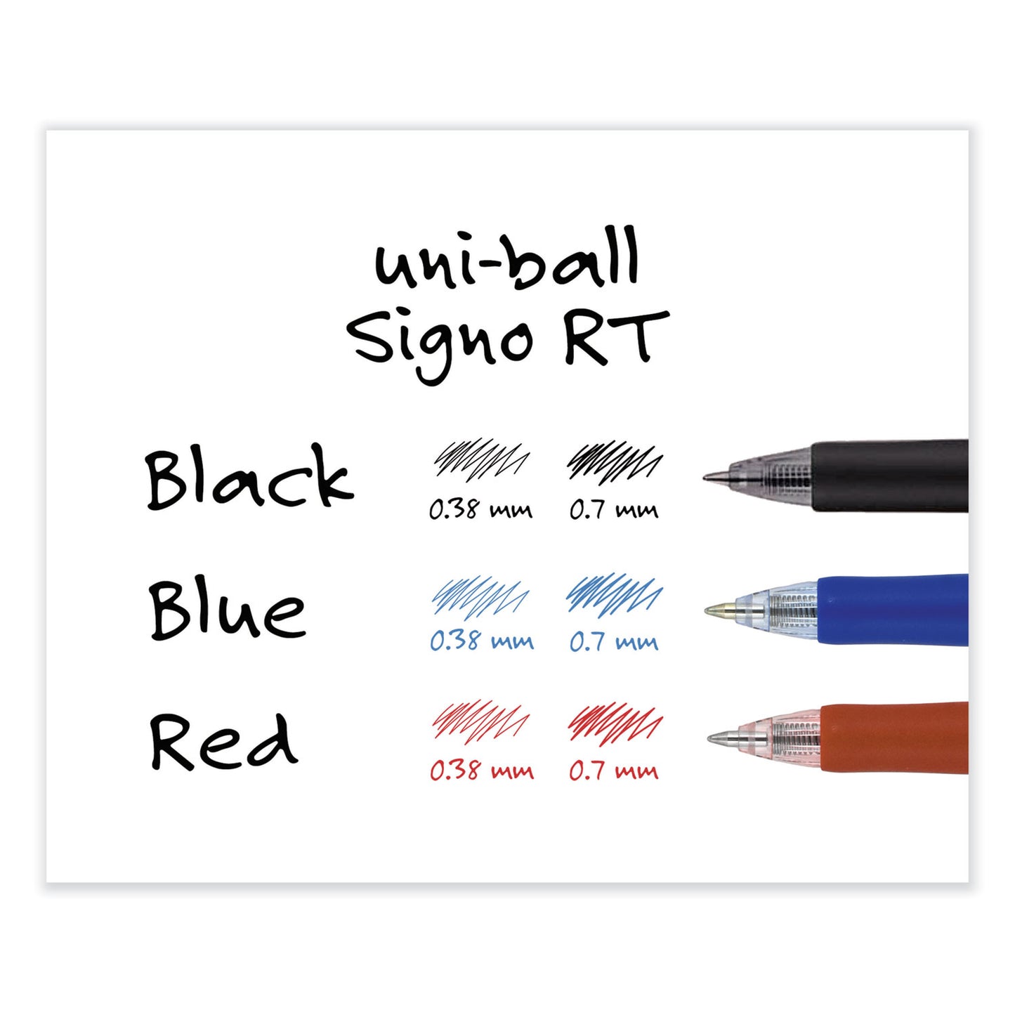 uni-ball Signo Gel Pen, Retractable, Medium 0.7 mm, Black Ink, Silver/Black Barrel, Dozen (65940)