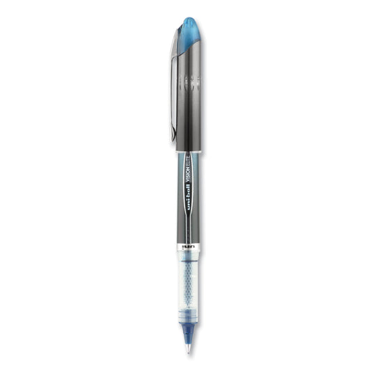 uni-ball VISION ELITE BLX Series Hybrid Gel Pen, Stick, Extra-Fine 0.5 mm, Blue-Infused Black Ink, Gray/Blue/Clear Barrel (69020)