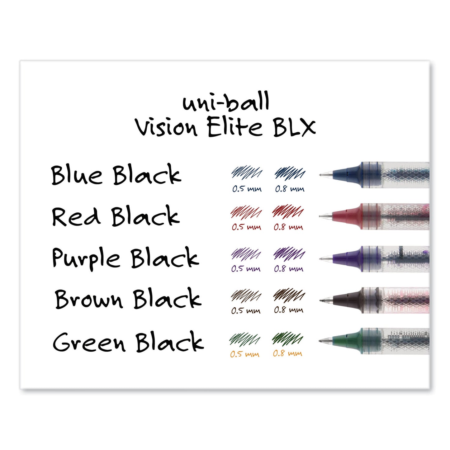 uni-ball VISION ELITE BLX Series Hybrid Gel Pen, Stick, Extra-Fine 0.5 mm, Blue-Infused Black Ink, Gray/Blue/Clear Barrel (69020)