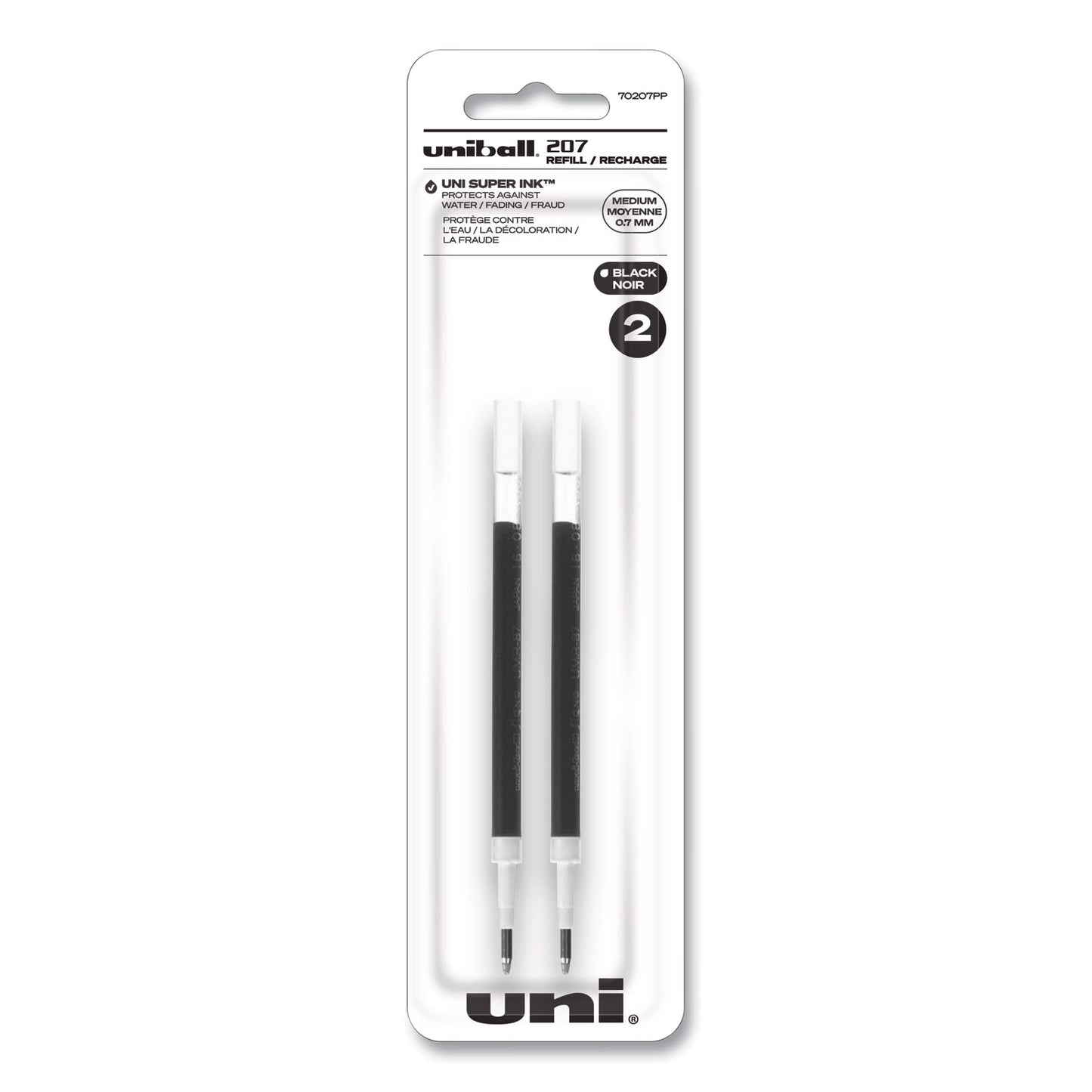 uni-ball Refill for Signo Gel 207 Pens, Medium 0.7 mm Conical Tip, Black Ink, 2/Pack (70207PP)