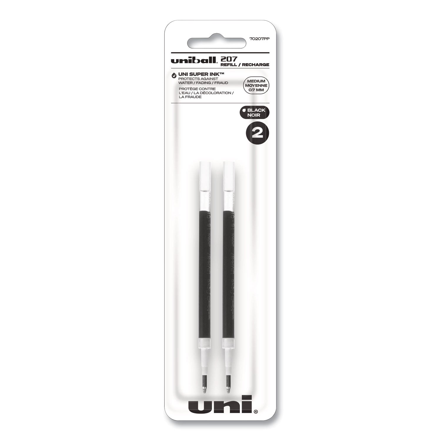 uni-ball Refill for Signo Gel 207 Pens, Medium 0.7 mm Conical Tip, Black Ink, 2/Pack (70207PP)