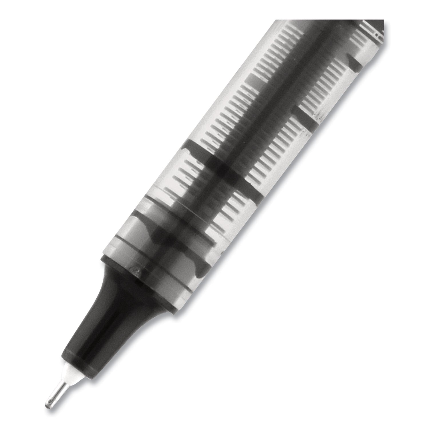 uni-ball VISION Needle Roller Ball Pen, Stick, Fine 0.7 mm, Black Ink, Gray/Clear/Black Barrel, Dozen (1734903)