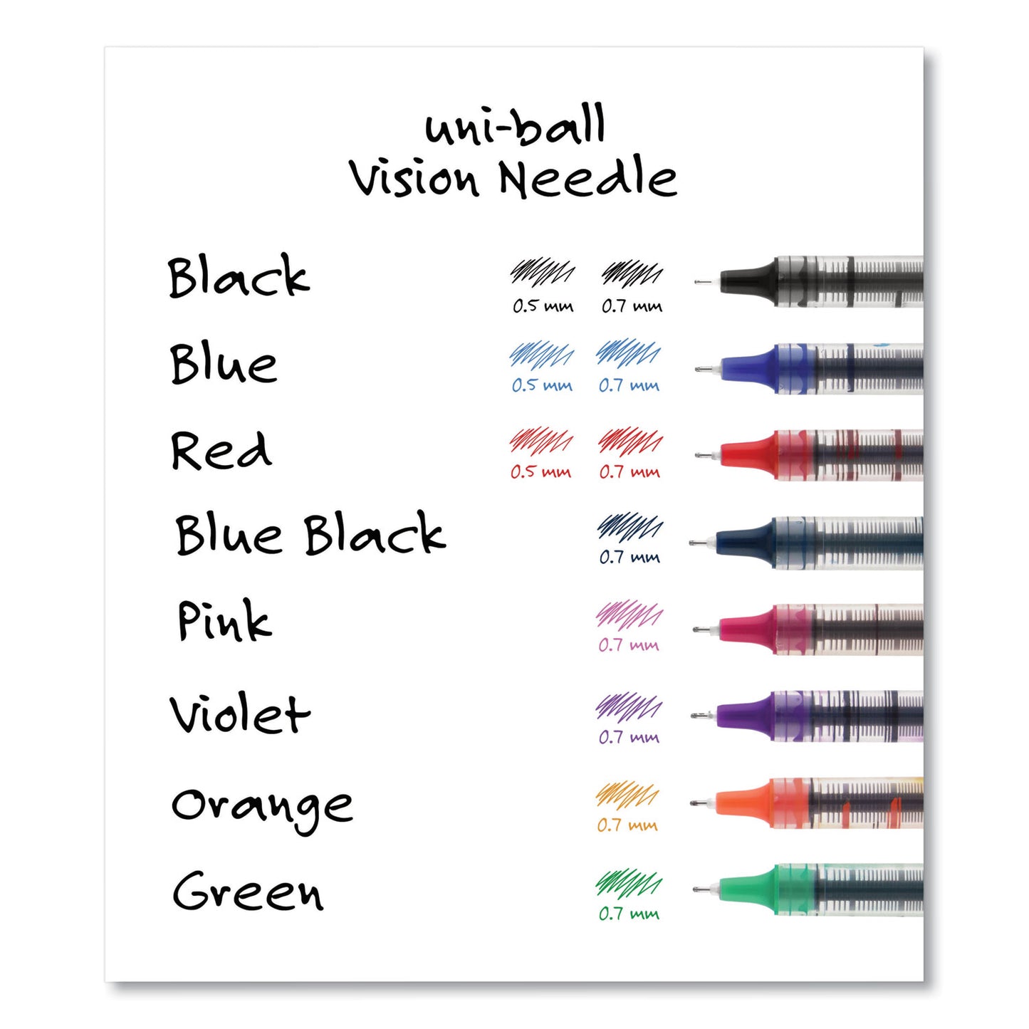 uni-ball VISION Needle Roller Ball Pen, Stick, Fine 0.7 mm, Black Ink, Gray/Clear/Black Barrel, Dozen (1734903)