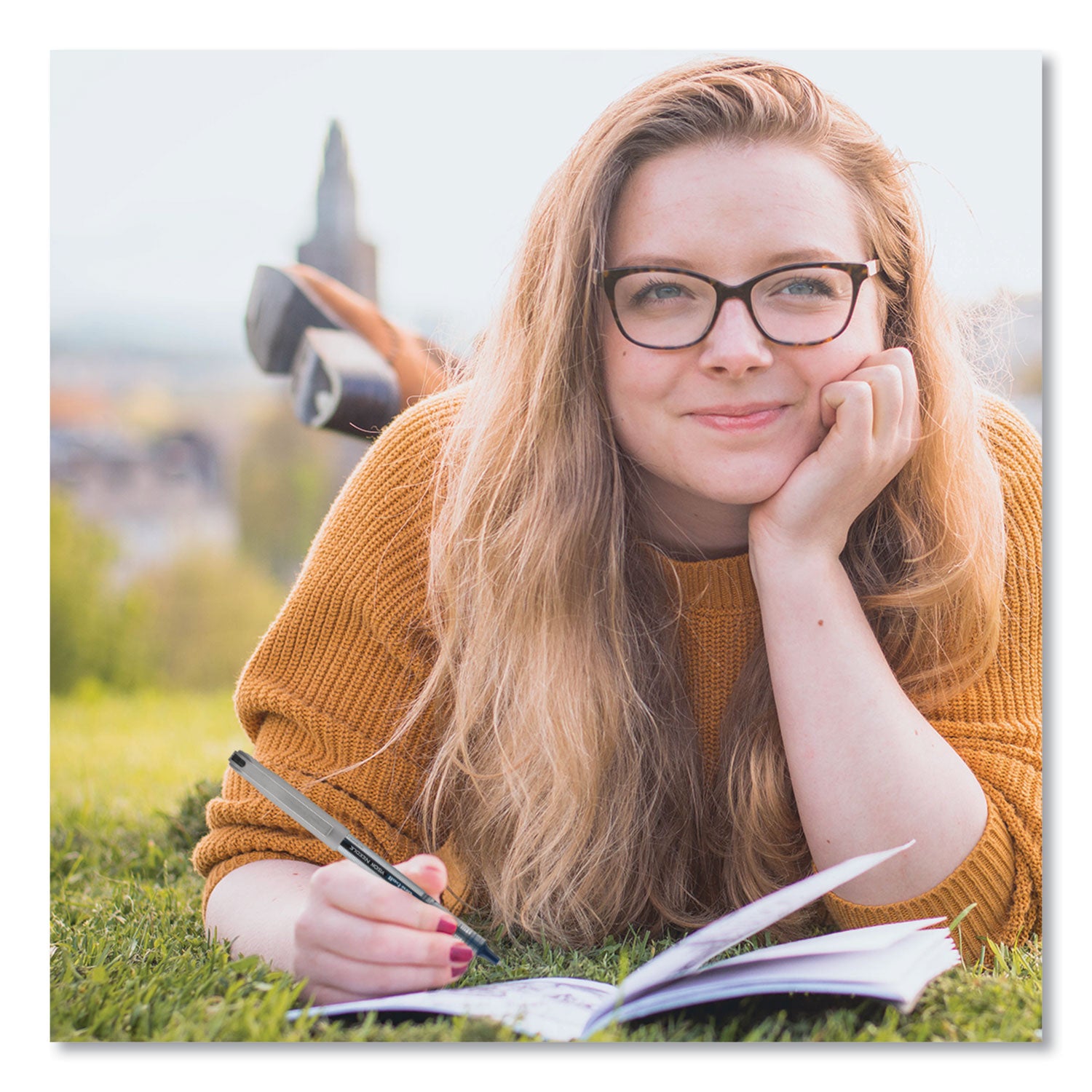 uni-ball VISION Needle Roller Ball Pen, Stick, Fine 0.7 mm, Black Ink, Gray/Clear/Black Barrel, Dozen (1734903)