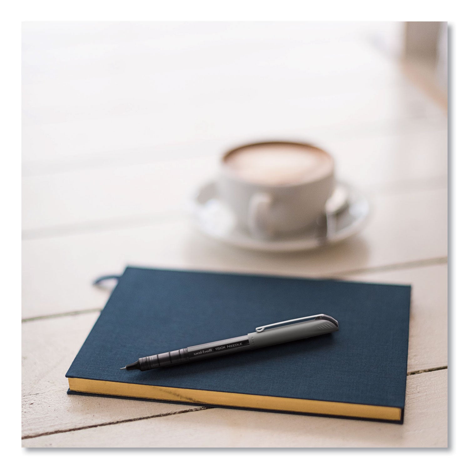 uni-ball VISION Needle Roller Ball Pen, Stick, Fine 0.7 mm, Black Ink, Gray/Clear/Black Barrel, Dozen (1734903)