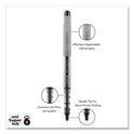 uni-ball VISION Needle Roller Ball Pen, Stick, Fine 0.7 mm, Black Ink, Gray/Clear/Black Barrel, Dozen (1734903)