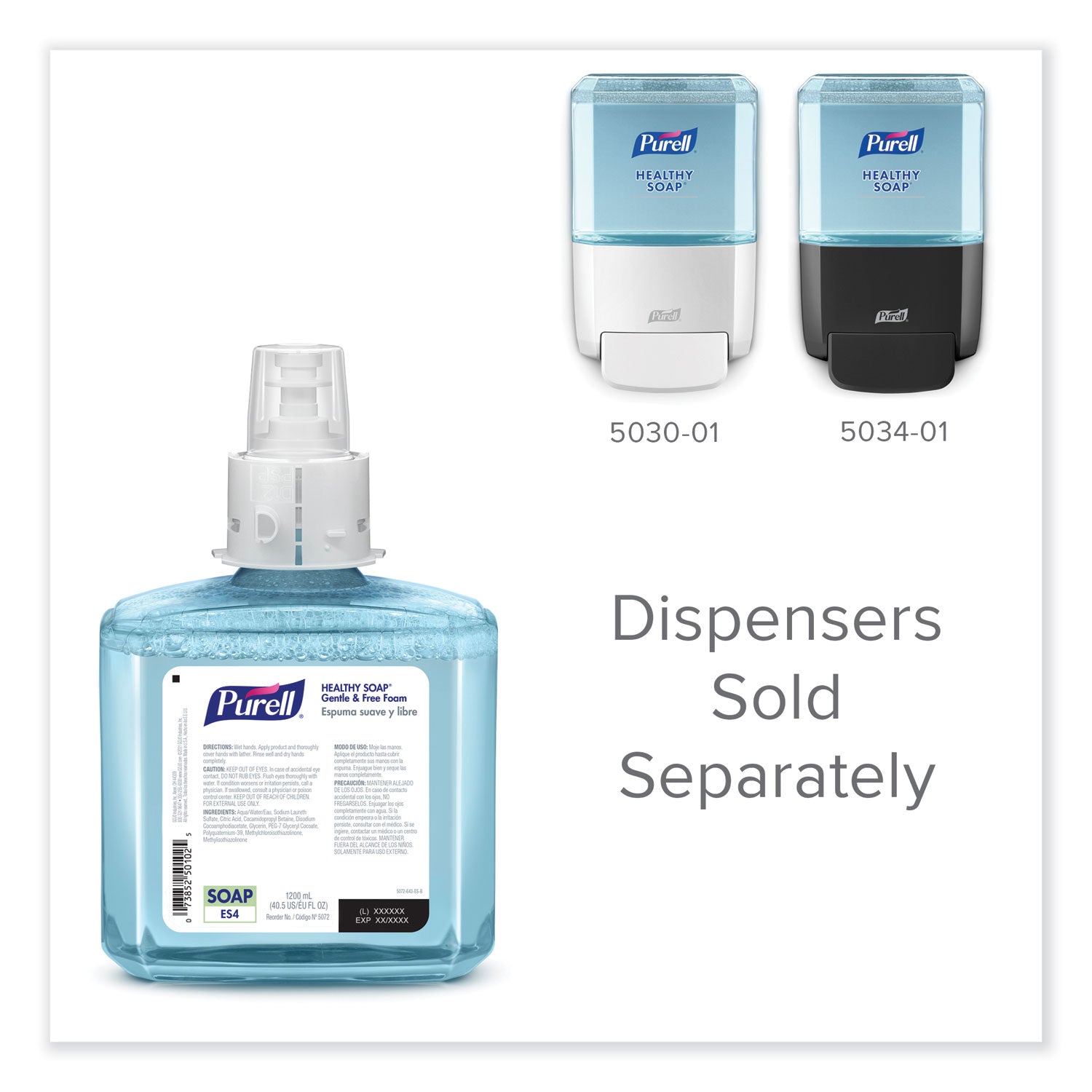 PURELL HEALTHY SOAP Gentle and Free Foam Refill, For ES4 Dispensers, Fragrance-Free, 1,200 mL, 2/Carton (507202)