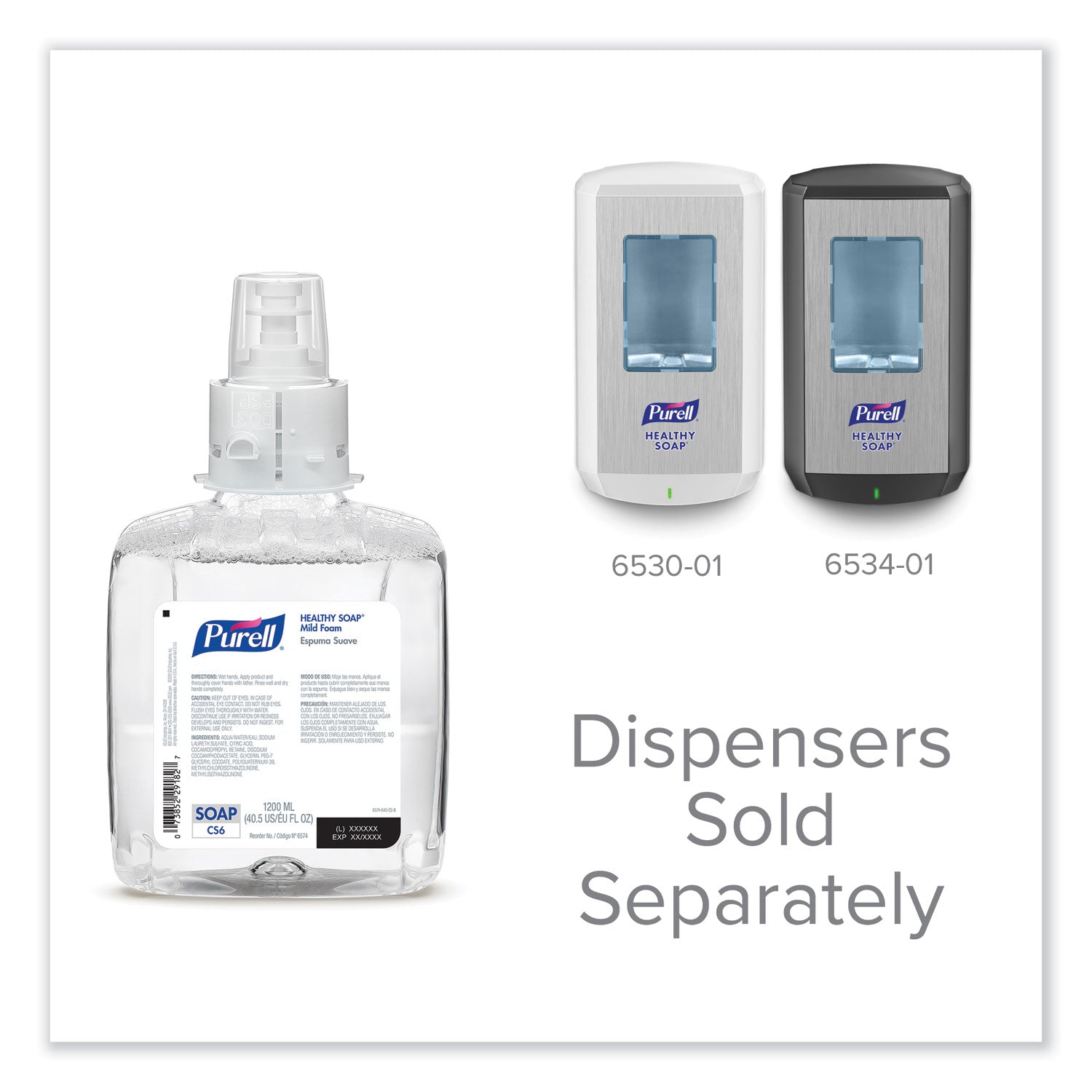 PURELL HEALTHY SOAP Mild Foam Refill, For CS6 Dispensers, Fragrance-Free, 1,200 mL, 2/Carton (657402CT)