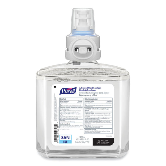 PURELL Advanced Hand Sanitizer Gentle and Free Foam, 1,200 mL Refill, Fragrance-Free, For ES8 Dispensers, 2/Carton (775102)