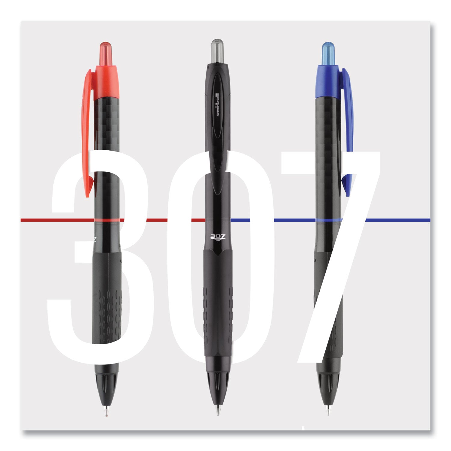 uni-ball 307 Gel Pen, Retractable, Fine 0.5 mm, Blue Ink, Black Barrel, Dozen (1947088)