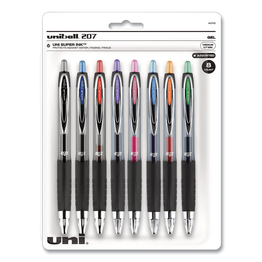 uni-ball Signo 207 Gel Pen, Retractable, Medium 0.7 mm, Assorted Ink and Barrel Colors, 8/Pack (40110)