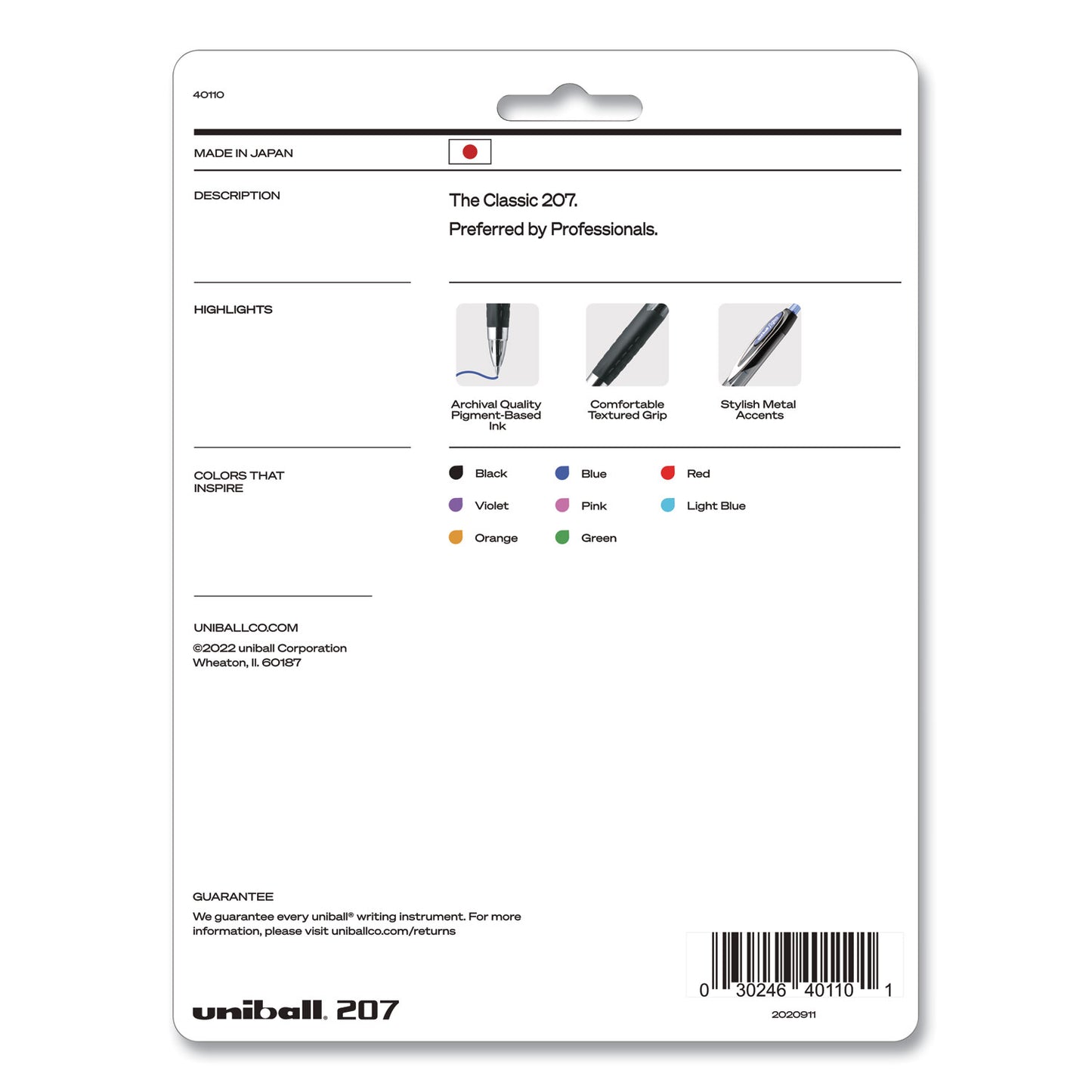 uni-ball Signo 207 Gel Pen, Retractable, Medium 0.7 mm, Assorted Ink and Barrel Colors, 8/Pack (40110)